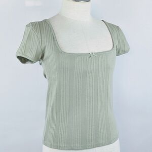 BDG Urban Outfitters Olivia Picot Top Square Neck Short Sleeve Sage L NWT